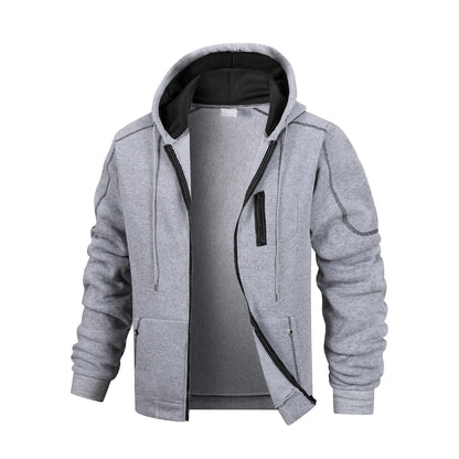 Men's Casual Sports Zipper Hoodie Coat Solid Color Cardigan Sweatshirt for Men Clothing Sportswear Slim Fit Casual Jacket