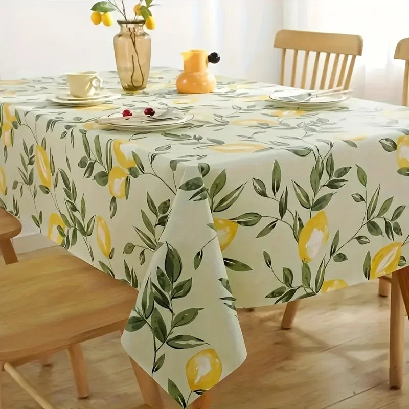 Lemon Leaves Printed Rectangle Tablecloth for Holiday Party Decor Washable Summer Lemon Waterproof Table Cloths Home Decorations