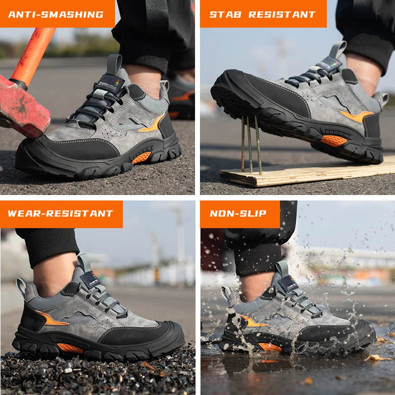 Steel Toe Anti-Puncture Work Shoes Men Reinforced Sole Abrasion Resistant Safety Shoes Anti-smash Construction Working Boots