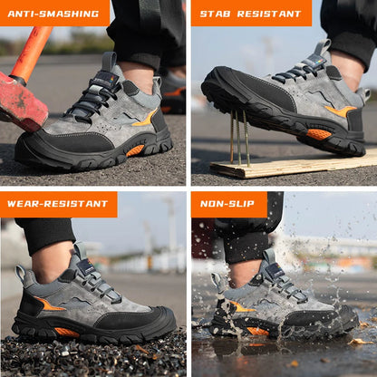 Steel Toe Anti-Puncture Work Shoes Men Reinforced Sole Abrasion Resistant Safety Shoes Anti-smash Construction Working Boots