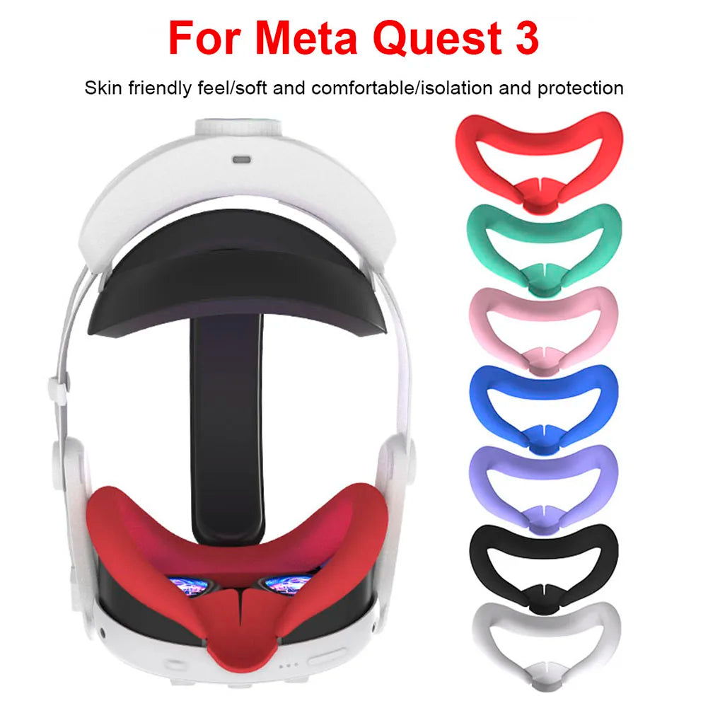 Silicone VR Face Mask Lightproof VR Facial Interface Sweatproof Face Cover Pad Washable Replacement for Meta Quest 3 Accessories