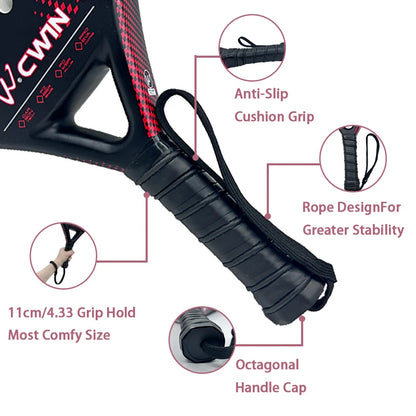 Cwin Paddle Racket Carbon Fiber Soft EVA Face for Adult Prefessional Training Tennis Paddle Racquet with Padel Shovel Protector