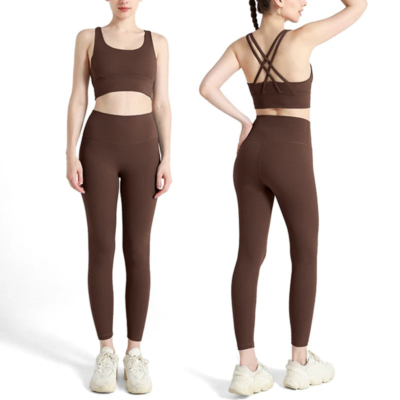 2024 New 2 Piece Yoga Clothes Women's Tracksuit Quick Dry Set Breathable Fitness Suit Fitness Clothing Sports Bra Leggings Suit