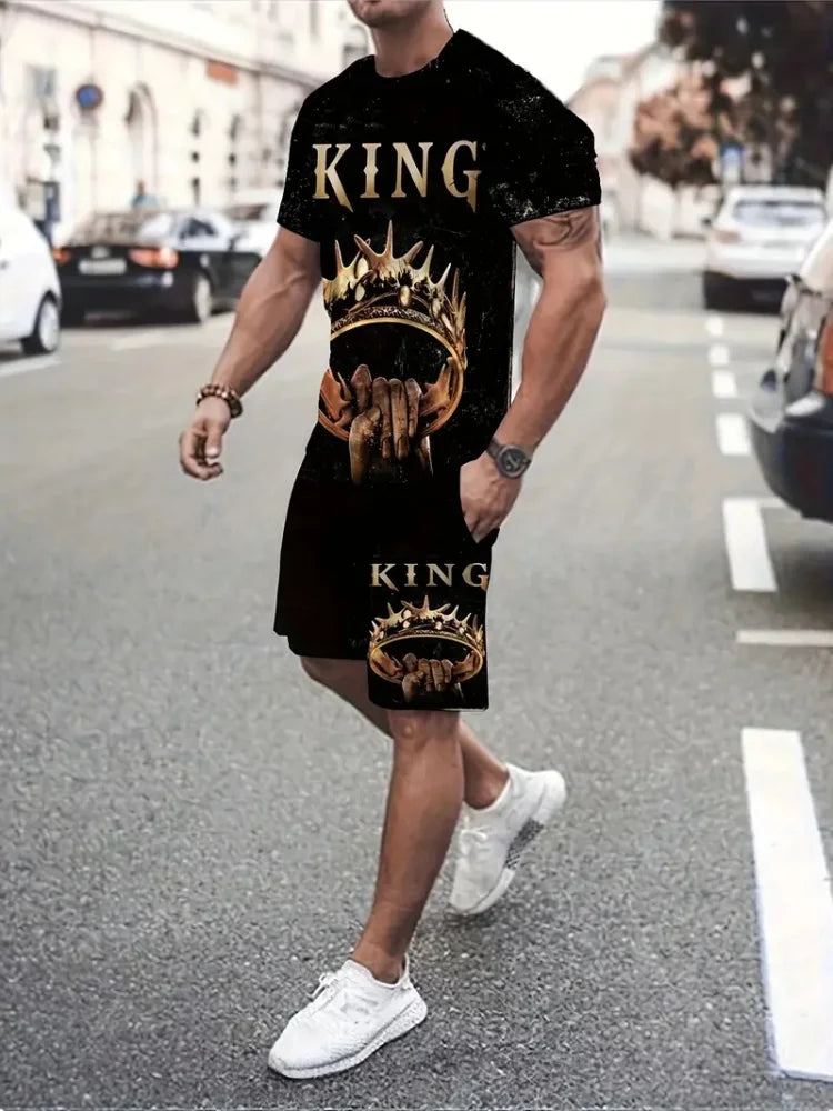 Summer Simple Letter Print Men's Crew Neck Short Sleeve Top And Shorts Harajuku Street Fashion Men's Suit Everyday Casual Comfor