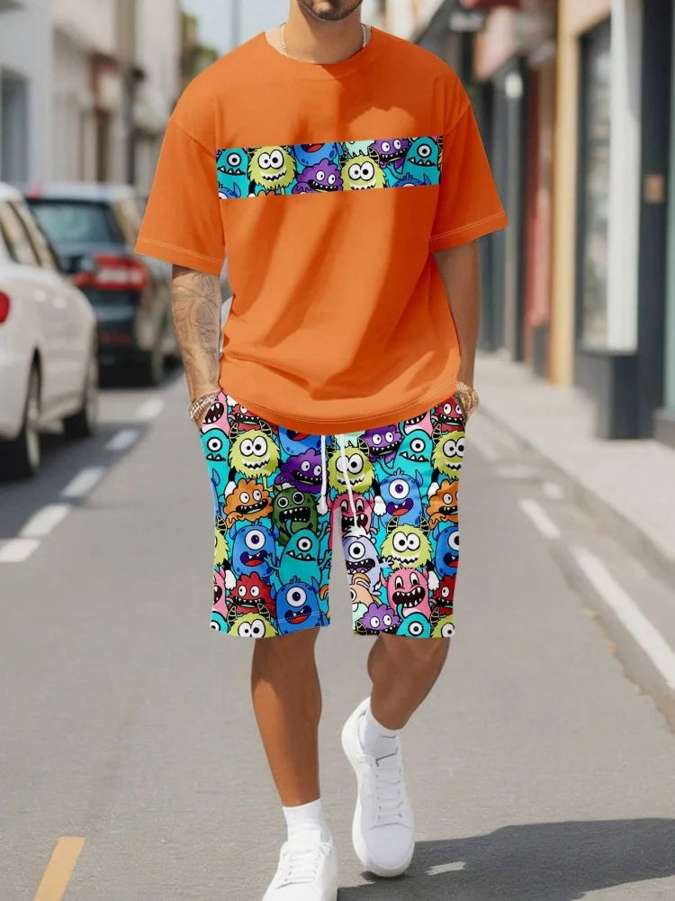 Summer Simple Letter Print Men's Crew Neck Short Sleeve Top And Shorts Harajuku Street Fashion Men's Suit Everyday Casual Comfor