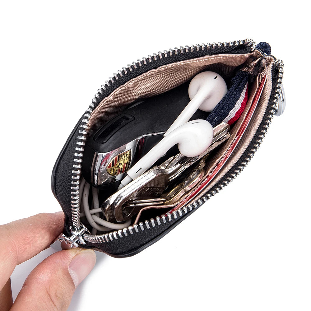 Genuine Leather Coin Purse Mini Ultra-thin Small Zipper Cute Wallet Soft Cowhide Leather Driver's License Key Bag Card Holder