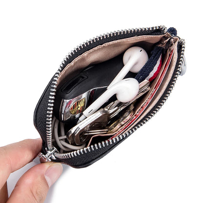 Genuine Leather Coin Purse Mini Ultra-thin Small Zipper Cute Wallet Soft Cowhide Leather Driver's License Key Bag Card Holder