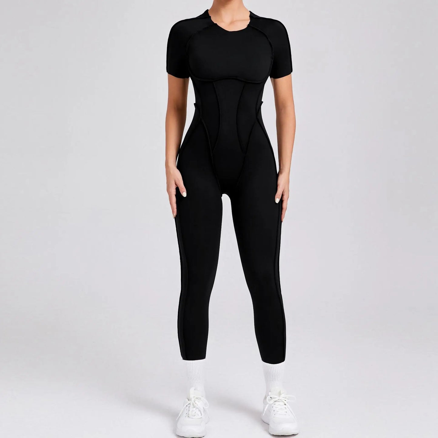 New Women's One-piece chest pad Yoga Jumpsuit leggings Short sleeve Backless Slim Fit Sports Outfit High elasticity soft comfort