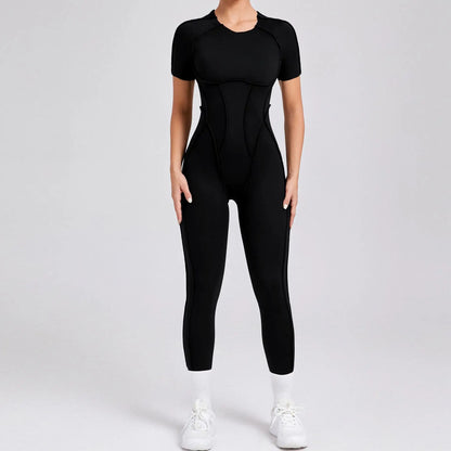 New Women's One-piece chest pad Yoga Jumpsuit leggings Short sleeve Backless Slim Fit Sports Outfit High elasticity soft comfort