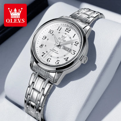 OLEVS 2891 Original Quartz Couple Watch Brand Luxury Double Calendar Waterproof Date Clock His and Her Watch Gift Couple Watch