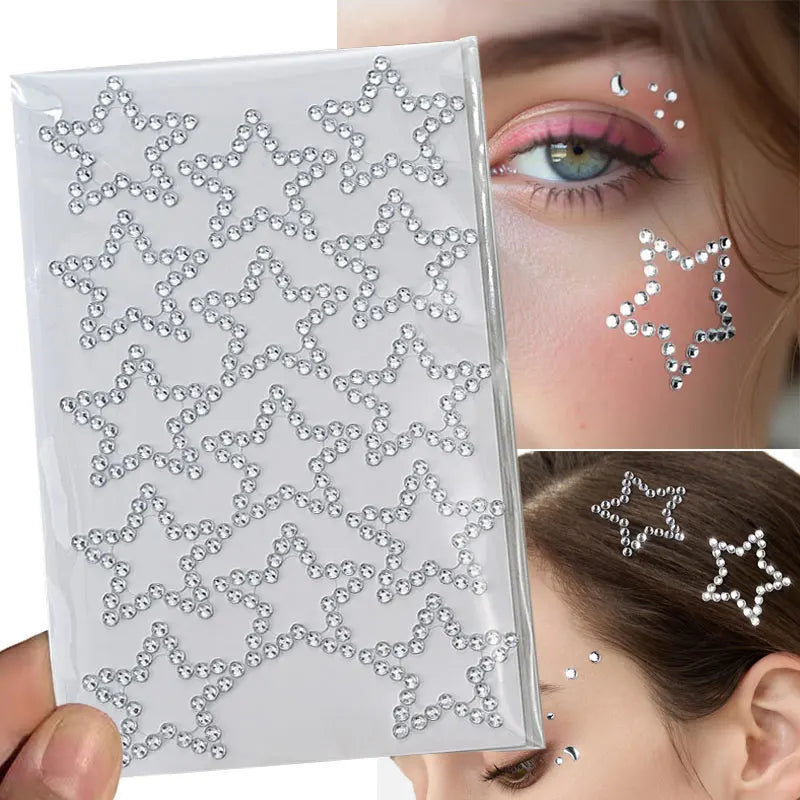 1sheet 900pcs Rainbow Face Glittle Gem Stickers Stick-On Facial Tattoo Eye Rhinestone Jewels 3/4/5mm Mix Wedding Party Make Up