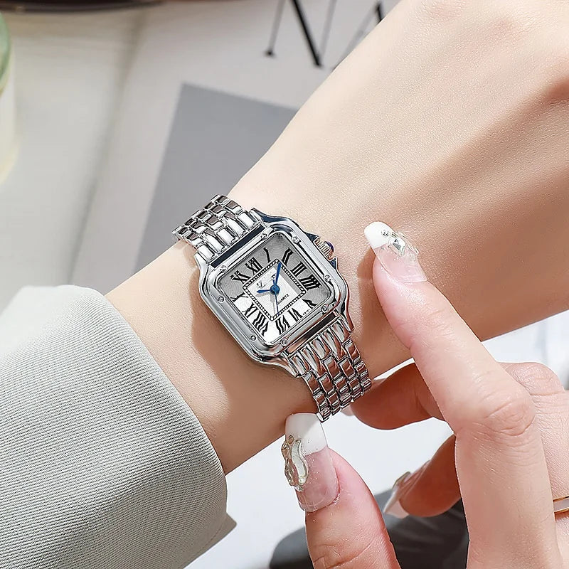 Fashion Quartz Women Watch Simple Elegant Square Dial Gold Stainless Steel Strap Waterproof Leisure Business Watches Gift