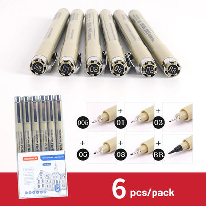 6-12Pcs/Set Hook Needle Pen Hand-painted Fineliner Sketch Pen Student Study Office Supplies Special Stationery Art Supplies