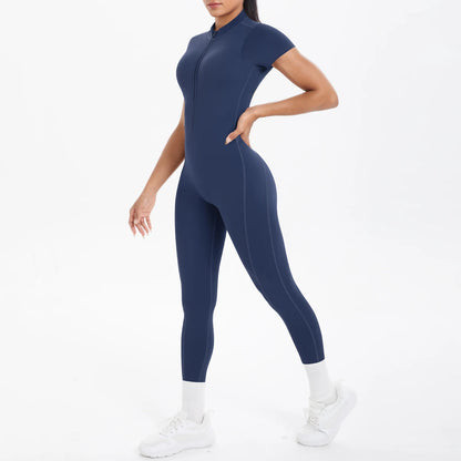 Sexy Backless Bodycon Scrunch Jumpsuit Raises Butt Women Dance Fitness Overalls Push Up  With Chest Cushion Yoga Sport Jump Suit