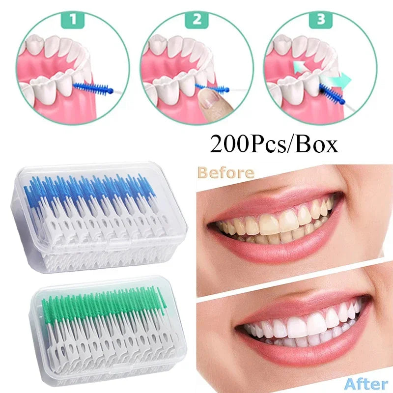 200/400pcs Interdental Silicone Brushes Dental Toothpicks Brush Between Teeth Silicone Toothpicks With Thread Oral Cleaning Tool