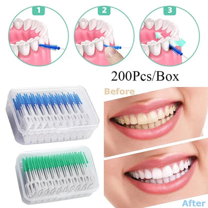 200/400pcs Interdental Silicone Brushes Dental Toothpicks Brush Between Teeth Silicone Toothpicks With Thread Oral Cleaning Tool