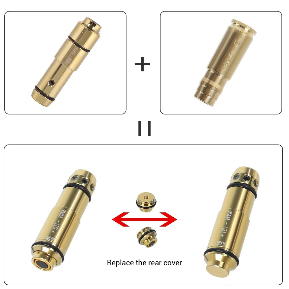 9x19mm Laser Training Bullet Laser Bore Sight 2 in 1 Dual-Purpose Boresighter Calibrator for Pistol Shooting Accessories