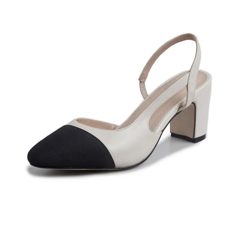 Big Size 45 Women Slingbacks Shoes High Heels Thick High Heel Leather Mixed Colors Pumps Ladies