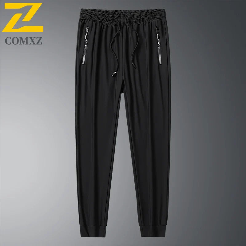 2025 Summer Men's Thin Ice Silk Casual Pants Loose Fit Plus Size Quick-Dry Elastic Joggers 9/4 Length Tapered Ankle Sweatpants