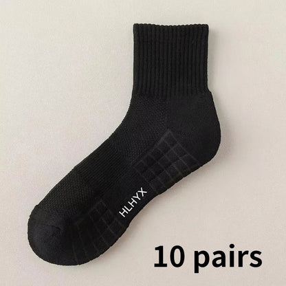 10pairs Socks Men's Cotton Deodorant Winter Towel Bottom with Velvet Mid-tube White Stockings Thickened Sports Basketball Socks