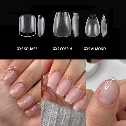 120pcs XXS Extra Short Almond Coffin Nail Tips Half Matte Pre-filed Soft Gel Full Cover Fake Nail for Small Average Nail Beds
