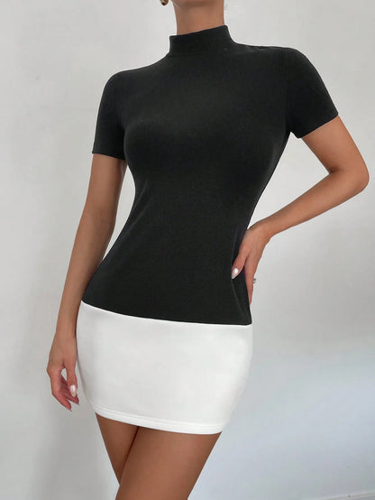 New Spring and Summer Workplace Commuter Office Woman Elite Style Contrast Color Splicing Simple Ultra-short Dress Woman