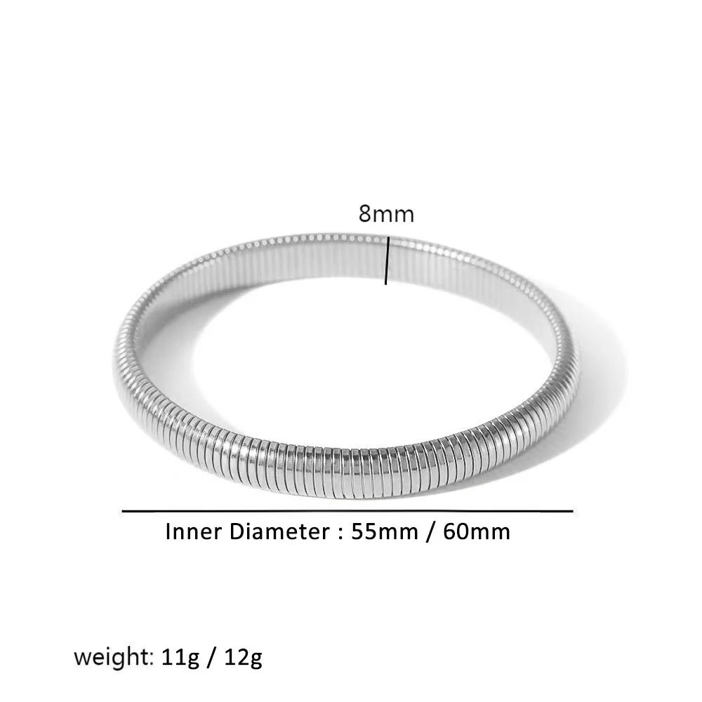 304L Stainless Steel Elastic Bracelet Women 18k Gold Plated Charm Punk Wide Chunky Metal Spiral Bangle pulseras Waterproof