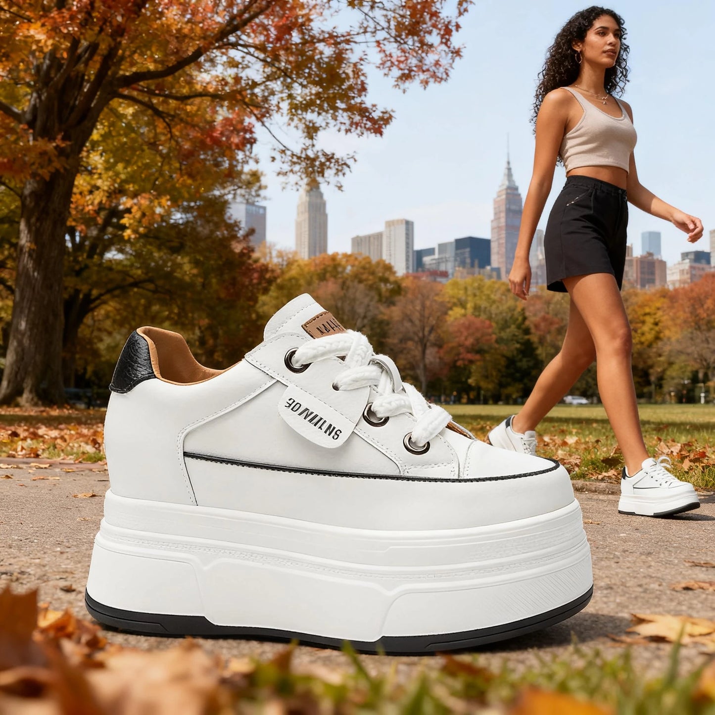 Fujin 9cm Cow Suede Genuine Leather Women Vulcanized Shoes Platform Wedge Skate Boarding High Brand Heels Casual Summer Shoes