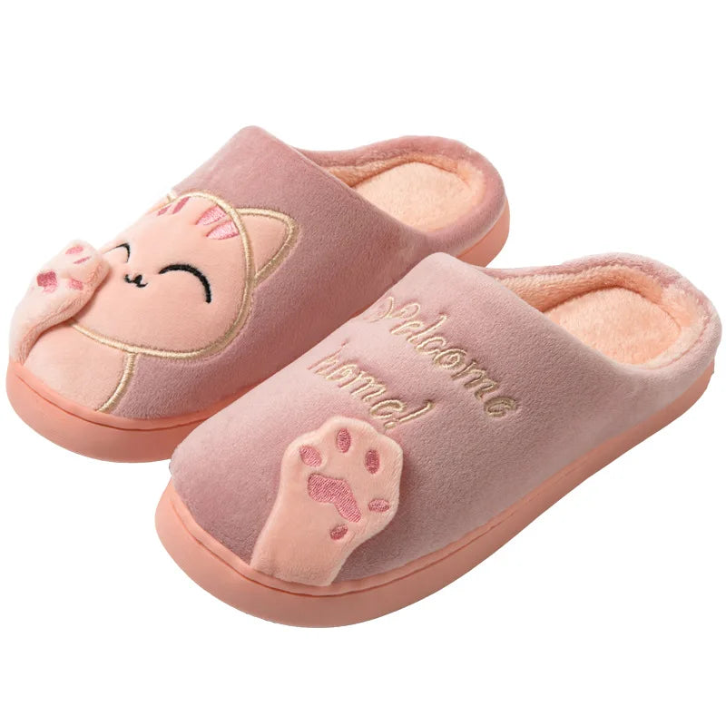 Cotton slippers women's autumn and winter new cartoon lucky cat Korean version cute warm indoor home