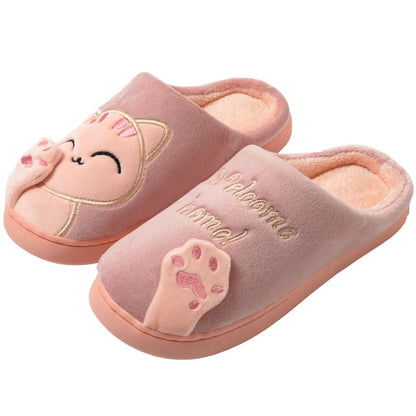Cotton slippers women's autumn and winter new cartoon lucky cat Korean version cute warm indoor home