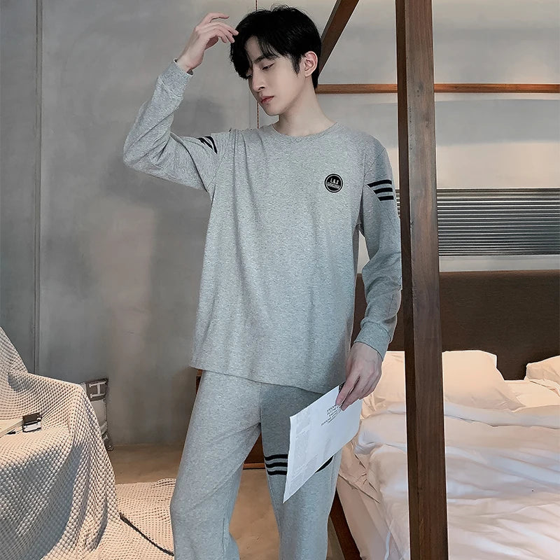 Spring Autumn Plus 4XL Knitted Men's Sleepwear Letter Lattice Pajamas Plaid Pajamas Sets Casual Loungewear Pyjamas Night Fashion