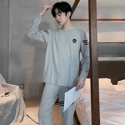 Spring Autumn Plus 4XL Knitted Men's Sleepwear Letter Lattice Pajamas Plaid Pajamas Sets Casual Loungewear Pyjamas Night Fashion