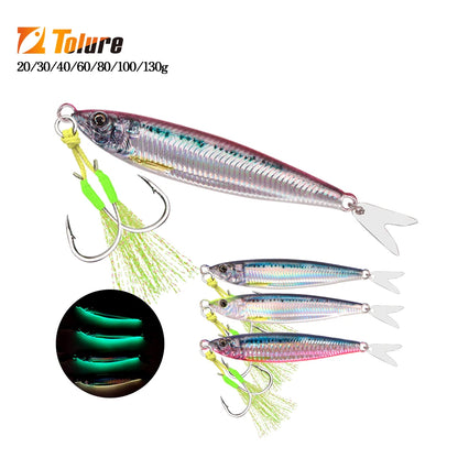 TOLU 2024 NEW 3D Printed Fast Sinking Metal Jig Lure 20g-130g With Spool Saltwater Shore Casting Fishing Lure Vertical Metal Jig