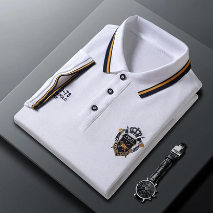 New Men's Casual Embroidery Short Sleeve Polo Shirt Fashion Solid Color Top
