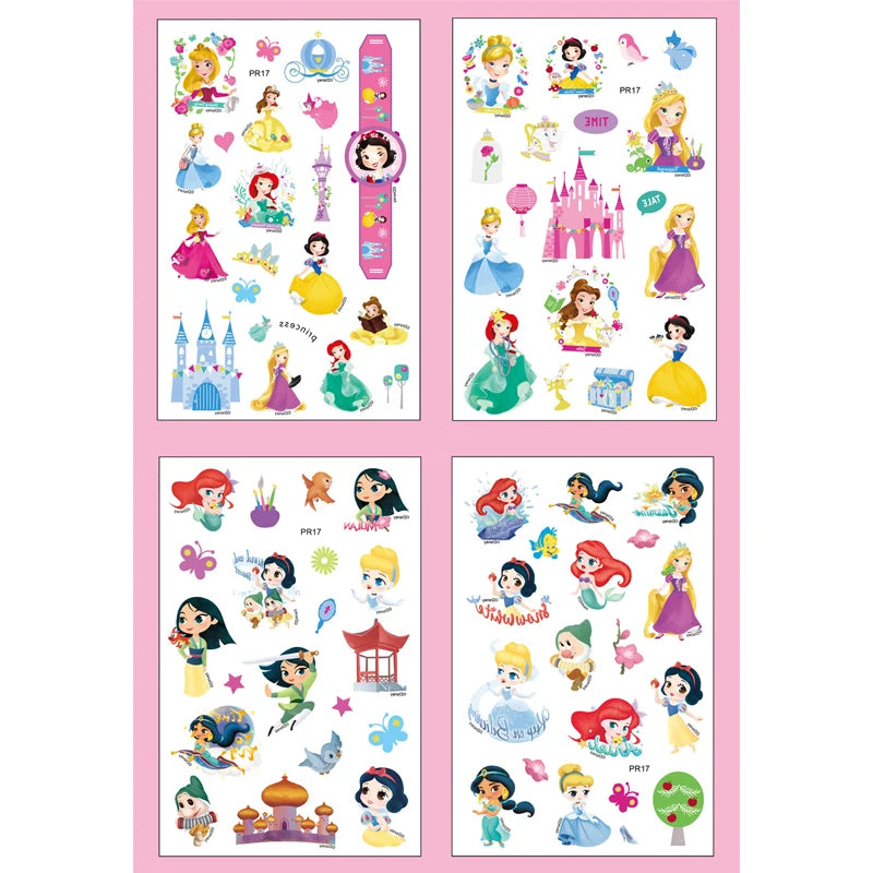 4Pcs/set Tattoo stickers Disney Stitch Princess Sofia Unicorn Frozen Action Cars Cartoon Sticker For Birthday Party Gift