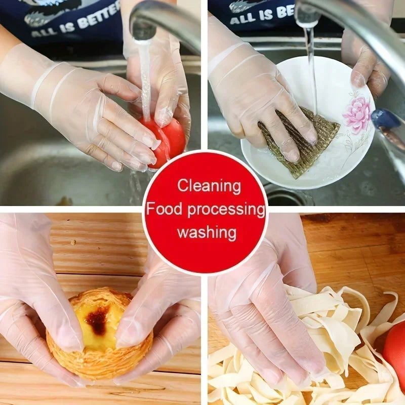 100PCS/BOX Latex Free Gloves TPE Disposable Gloves Transparent Non-Slip Acid Work Safety Food Grade Household Cleaning Gloves