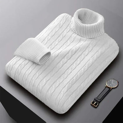 2025 New Men's High Neck Sweater Solid Color Pullover Knitted Warm Casual Turtleneck Sweatwear Woolen Mens Winter Outdoor Tops