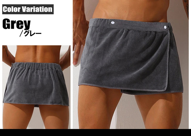 Sexy Sleep Bottoms Man Microfiber Pajamas Men Nightwear Short towel Pants Side Split Bathrobe Culottes Soft Thick