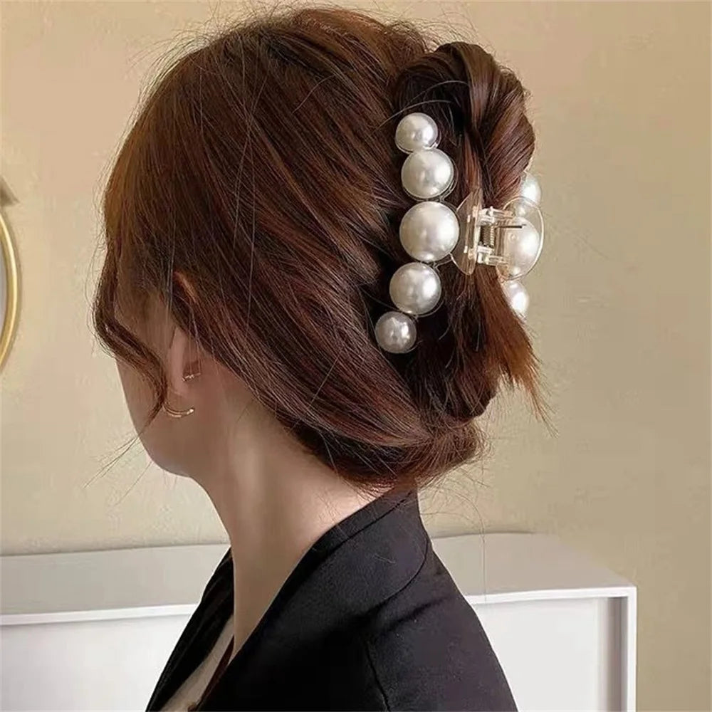 Marseilis 4pcs Large Shark Clip Hair Accessories Temperament Versatile Simple And Generous Fashionable Gentle Pearl Grab Clip