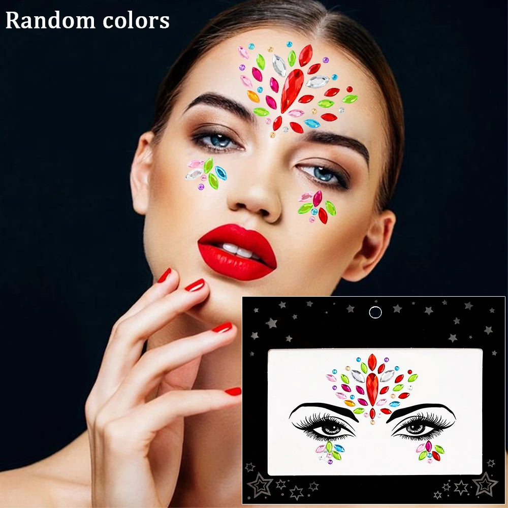 1Sheet 3D Rhinestone Face Tattoo Stickers Coloful Glitter Gems Sliders Festival/Makeup Waterproof With Diamond Tattoos Decals *&