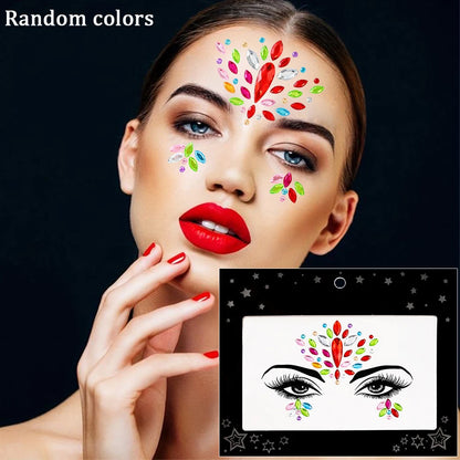 1Sheet 3D Rhinestone Face Tattoo Stickers Coloful Glitter Gems Sliders Festival/Makeup Waterproof With Diamond Tattoos Decals *&
