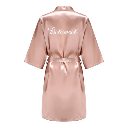Rose Gold Satin Team Bride Bridesmaid Robe Wedding Bathrobe Gown Women Dressing Sleepwear Mother Maid of Honor Kimono