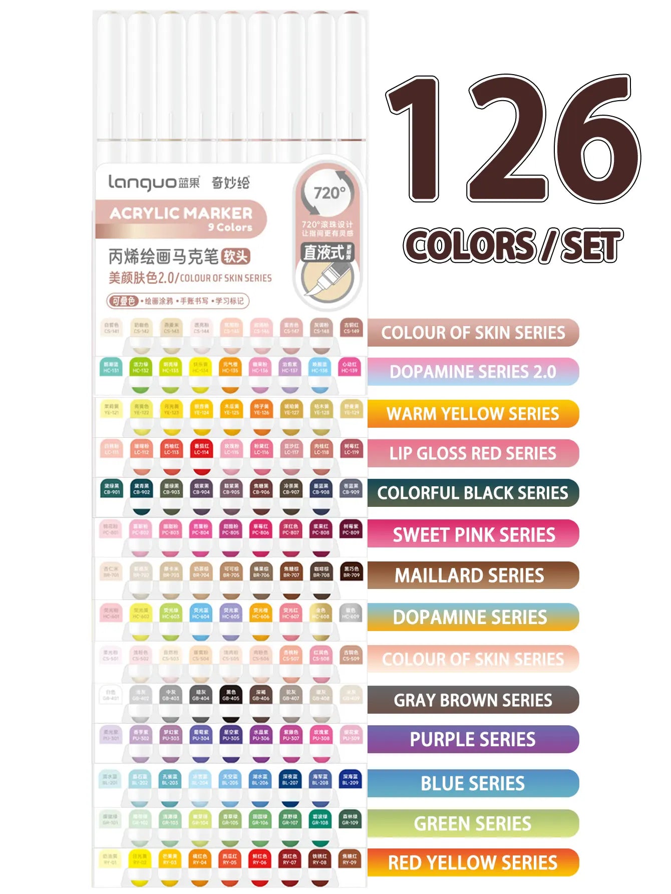 Languo 9pcs/box Soft Brush Acrylic Marker Pen Set£¬DIY Hand Drawn,Paint Art Markers pens,Student Graffiti Acrylic Paint Pens,M720