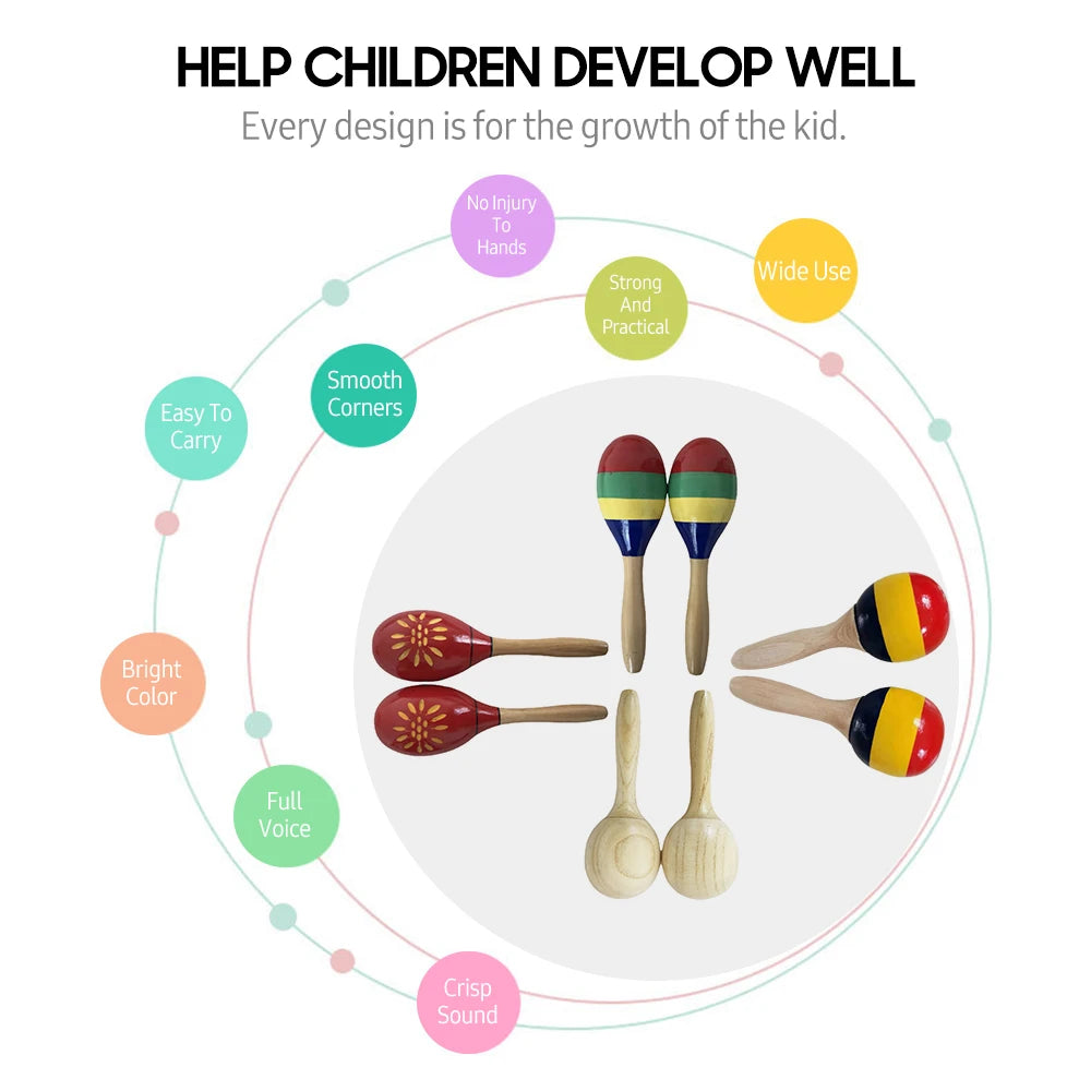 1 Pair Wooden Maracas Sand Hammer Rumba Shakers Rattles Sand Hammer Percussion Instrument Musical Toy for Kid Children Games