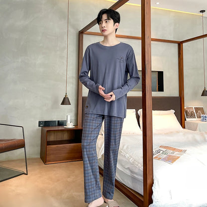 Spring Autumn Plus 4XL Knitted Men's Sleepwear Letter Lattice Pajamas Plaid Pajamas Sets Casual Loungewear Pyjamas Night Fashion