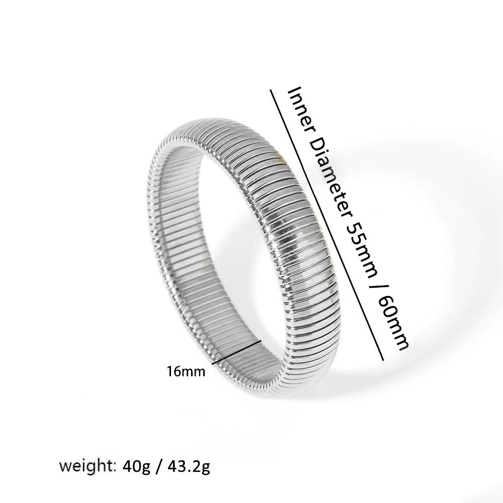 304L Stainless Steel Elastic Bracelet Women 18k Gold Plated Charm Punk Wide Chunky Metal Spiral Bangle pulseras Waterproof