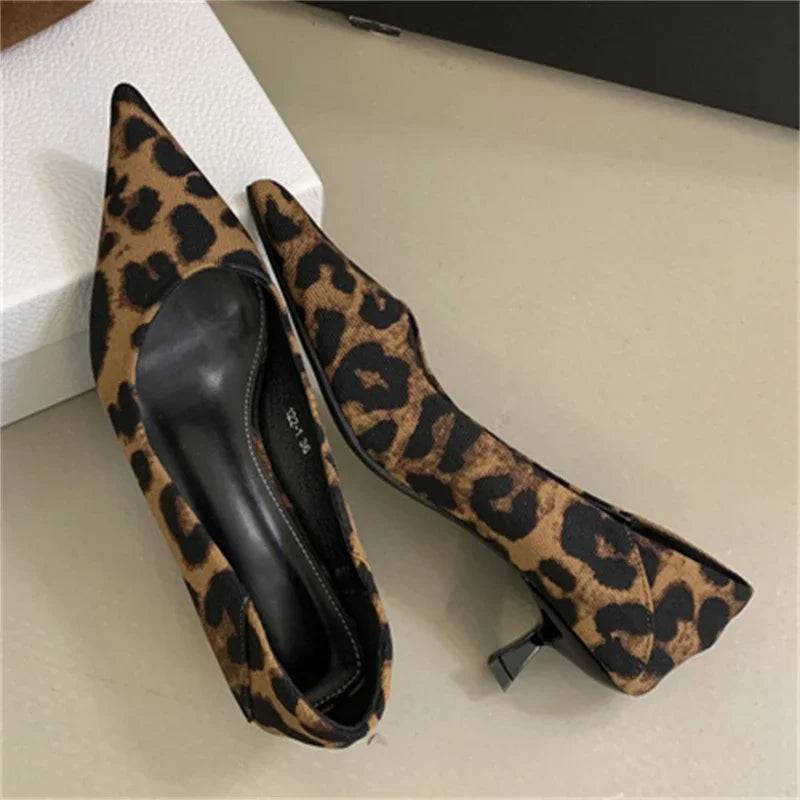 Eilyken Spring Design Leopard Print Woman Pumps Pointed Toe Thin Low Heels Elegant Party Female Shoes Zapatos De Mujer