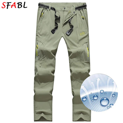 SFABL 5XL Summer Quick Dry Hiking Pants Men Stretch Waterproof Tactical Pants Zipper Pockets Trousers Lightweight Fishing Pants