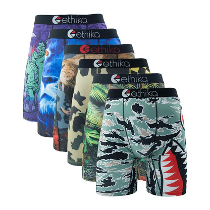 ETHIKA 6Pcs Men Underwear Boxers Breathable Man Swimming Underpants Plus Size Print Mens Panties Trunks Sexy Men's Boxershorts