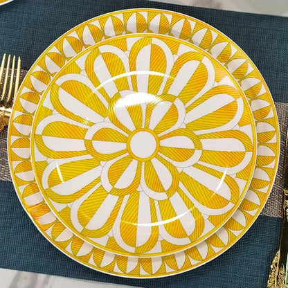 European style tableware, bone china, geometric creativity, home style steak plate dining plate, sunshine cup and plate set gift